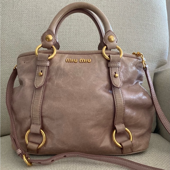Miu Miu Handbags - Miu Miu Beige Vitello soft Leather Two Way Handbag